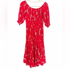 Divided Bardot Floral Red Women's Dress